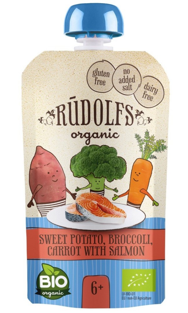 RUDOLFS BIO kapsička, Batáty, brokolice, mrkev s lososem 110 g - kapsička, Batáty, brokolice, mrkev s lososem 110 g