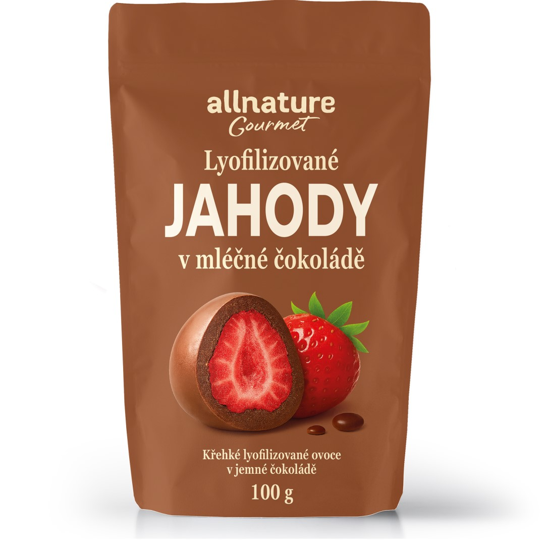 ALLNATURE Mrazem sušené jahody v mléčné čokoládě 100 g - Mrazem sušené jahody v mléčné čokoládě 100 g