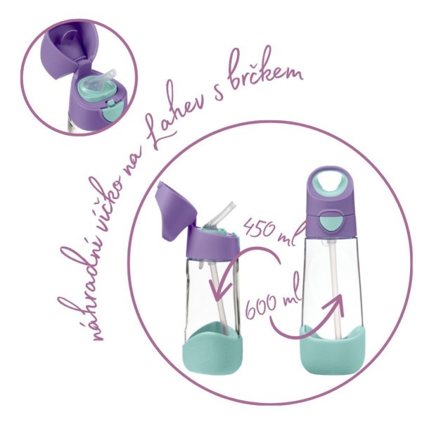 B.BOX Náhradní víčko pro Lahev na pití s brčkem - lilac pop