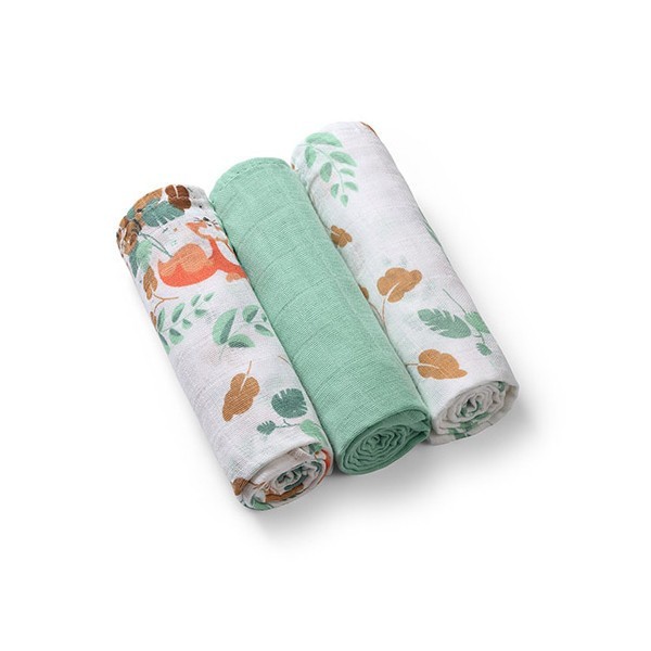 BABYONO Pleny mušelínové Super soft 3 ks - Veverka mint