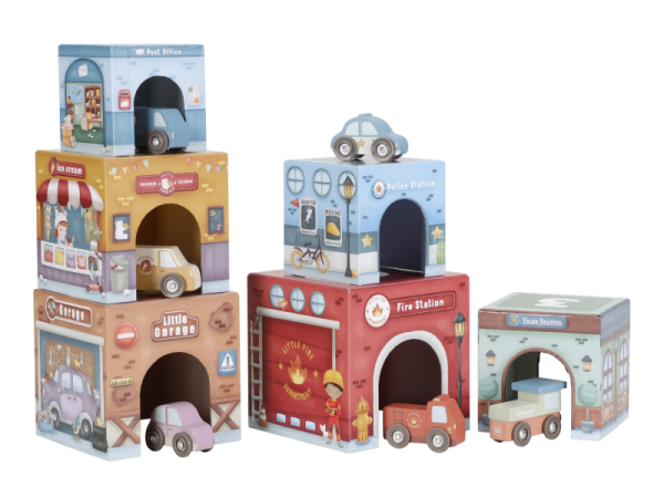 LITTLE DUTCH Kostky stohovací s autíčky - Kostky stohovací s autíčky