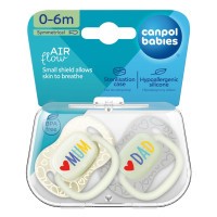 CANPOL BABIES Dudlík svítící silikonový symetrický LOVE MUM&DAD 0-6m 2ks