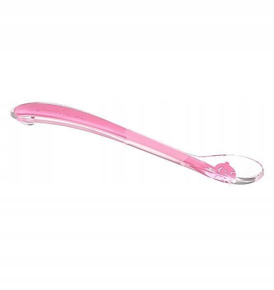 BABYONO Měkká silikonová lžička pro miminka Baby Smile 6m+ - růžová