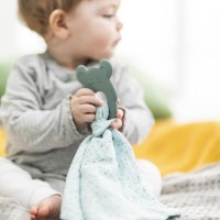 NATTOU Kousátko silikonové bez BPA s bavlněnou dečkou 28 x 28 cm