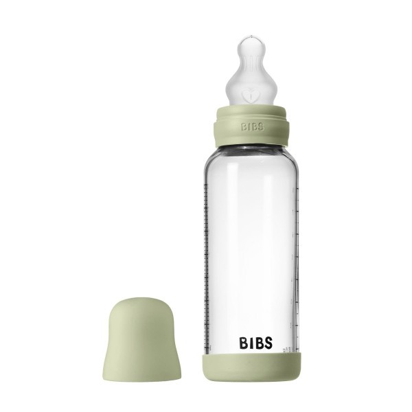 BIBS antikoliková skleněná lahev se silikonovým dudlíkem 240ml - Sage