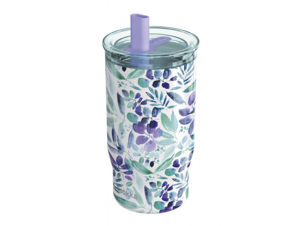 QUOKKA Nerezový termohrnek s brčkem Mist 720 ml - Violet Blooms 720 ml